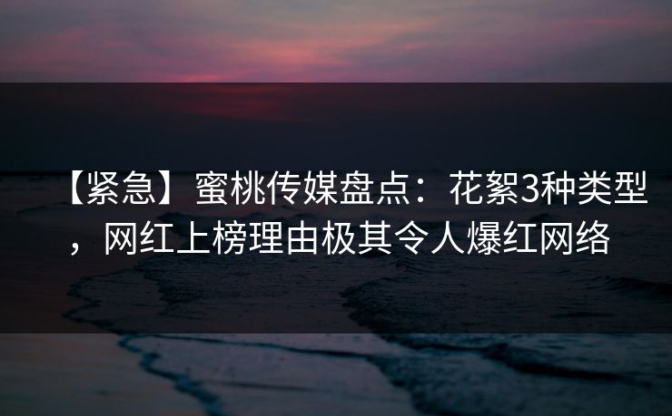【紧急】蜜桃传媒盘点:花絮3种类型,网红上榜理由极其令人爆红网络